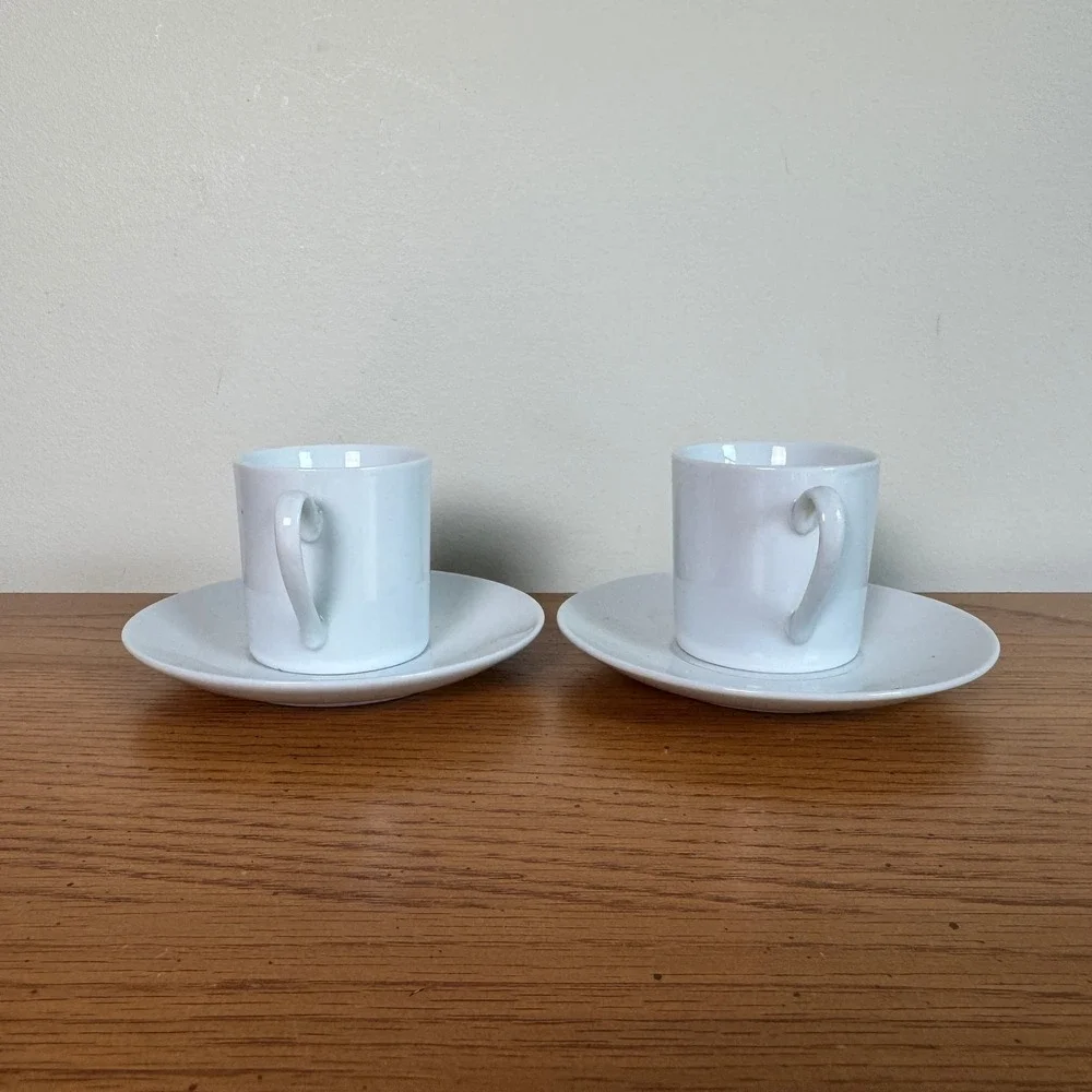 Vintage White Porcelain Espresso Cup and Saucer Set of 2 Minimalist Demitasse